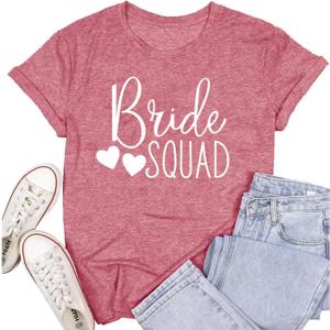 SUWATOIN Bride Shirt for Women Engaged Shirt Bachelorette Party Shirts Bride Squad Tee Tops (Large, Pink3)