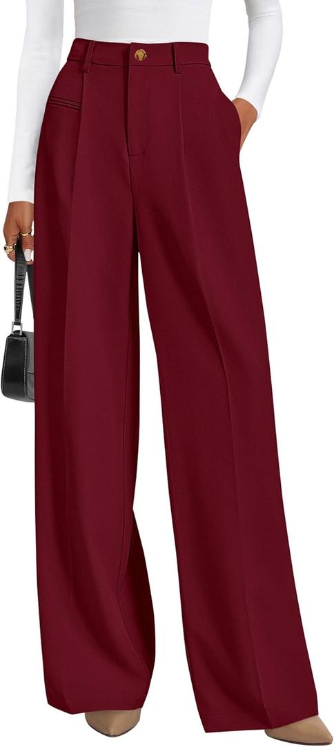 PRETTYGARDEN Womens Wide Leg Dress Pants 2026 Business Casual Flowy Work Palazzo Pants High Waisted Slacks Trousers (Small, Burgundy)
