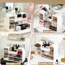 Makeup Organizer for Vanity with Brush Holder, Large Cosmetic & Skincare Organizer Countertop with Muti-Drawers, Cosmetic Display Case for Lipsticks, Nail Polishes, Perfumes, Eyeshadow (white)