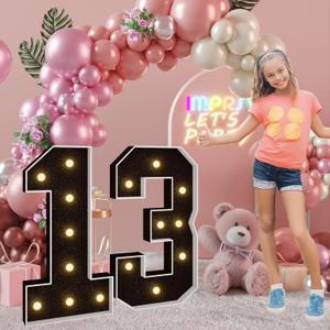 imprsv 3FT Black 13th-Birthday Decorations Numbers: 13th Birthday Party Anniversary Decorations Large Light Up Numbers 13 for Girls Boys
