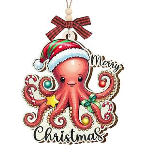 3 x Octopus Christmas Ornament 2025 - Octopus Gifts for Women Men Boy Girl, Ocean Themed Decor, Octopuses Lover Gifts, Wooden Christmas Ornament for Tree Decor - Holiday Keepsake & Xmas Gift Exchange Idea
