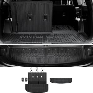 Cargo Mat Backrest Mats for 2020-2024 2025 Hyundai Palisade 7/8 Seat, All Weather TPE Cargo Liner Trunk Lower Car Mat Accessories for Palisade(2-in-1 Cargo Mat+Trunk Lower Mat)