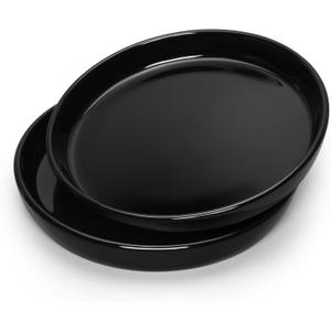 Ceramic Plant Saucer for Indoors, 6 Inch Plant Trays for Pots, 2 Pack Plant Pot Saucers for Holding Water Drips and Soil (6 Inch, Black)
