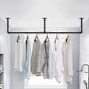 Industrial Iron Pipe Clothes Hanging Bar DIY Wall-Mounted Garment Rack Heavy Duty Clothing Rack for Bedroom, Laundry Room, Closet Storage (Black 50 inch)