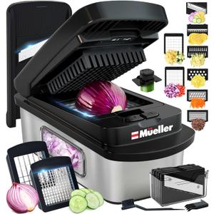 Mueller Pro-Series 10-in-1, 8 Blade Stainless Steel Multi Vegetable Chopper And Mandoline Slicer, Kitchen Tools and Gadgets, Food and Veggie Chopper, Mincer, Dicer, French Fry Cutter, Black