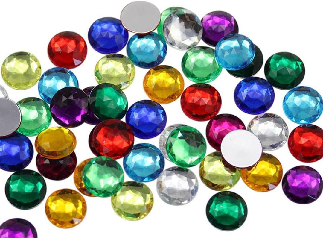 15mm Flat Back Round Acrylic Rhinestones Plastic Gems for Jewelry Making Costume Jewels Cosplay Embelishments - 120 Pieces (Assorted Colors Pack)