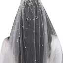 Pearl Veils Fingertip Length Wedding Bridal Veil with Comb Hair Accessory