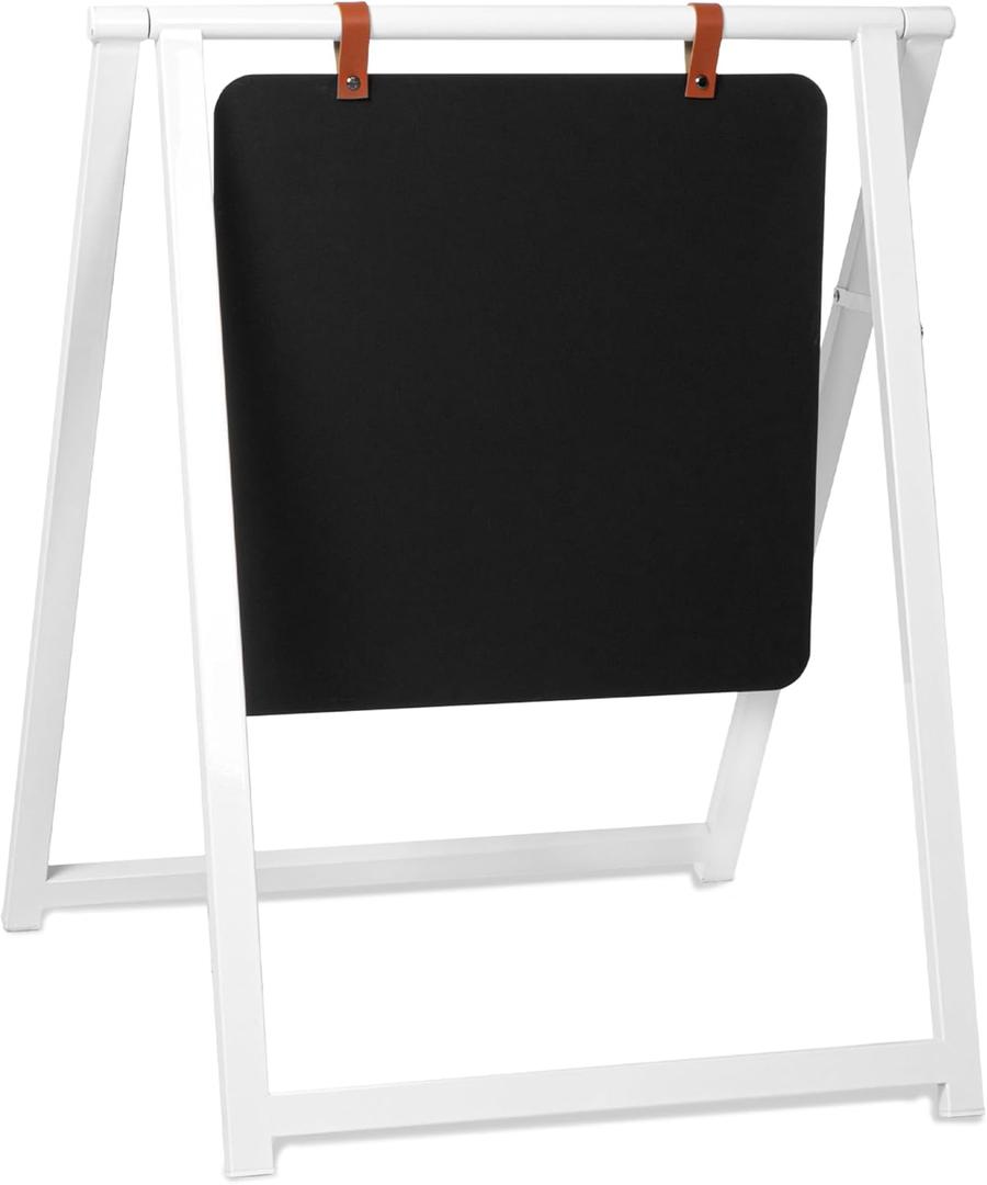 Ilyapa Metal Double Sided Swinging Chalkboard Sidewalk Sign - 24 X 30 inch White Magnetic A Frame Alternative Menu Board Sandwich Board Message Sign for Retail Outdoor Indoor Wedding Welcome Event (24x30 Inches, White Frame - Chalkboard)