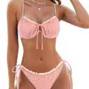 ZAFUL Women High Cut Bikini Sets String Sexy Swimsuit Two Piece Underwire Bathing Suit Brazilian Cheeky Cut Out Cute Swimwear (Small, Gingham Red)