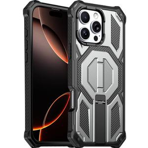 for iPhone 16 Pro Max Magnetic Case with Screen Protectors, Grey | Compatible with MagSafe, Concealed Kickstand, 2 Pack Screen Protectors, Military Grade, Double Layer, Shockproof Protection