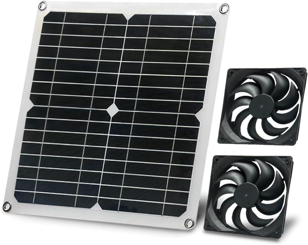 12W Solar Powered Fan for Chicken Coop, Dog House, Outside Shed Greenhouse, Solar Fan with Two IPX7 Waterproof Fans 5Ft Cable Installation Kits