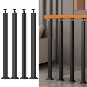 Square Stair Baluster Posts- 270 Adjustable Metal Railing Spindles with Flat Bracket Base and Screws Kits; Black Iron Posts are Suitable for Deck, Balcony, Stair, Indoor and Outdoor Decor (39.37in / 100cm)