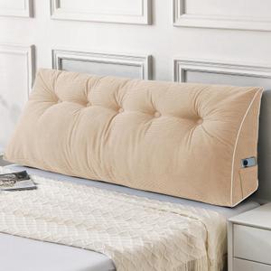 Sasttie Headboard Pillow Queen, Wedge Pillow Headboard for Sitting Up in Bed, Back-Rest Support Triangular Cushion for Reading - Features Removable Washable Cover, Beige
