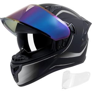 Full Face Motorcycle Helmets for Men Women, DOT, Matte Black Silver, M