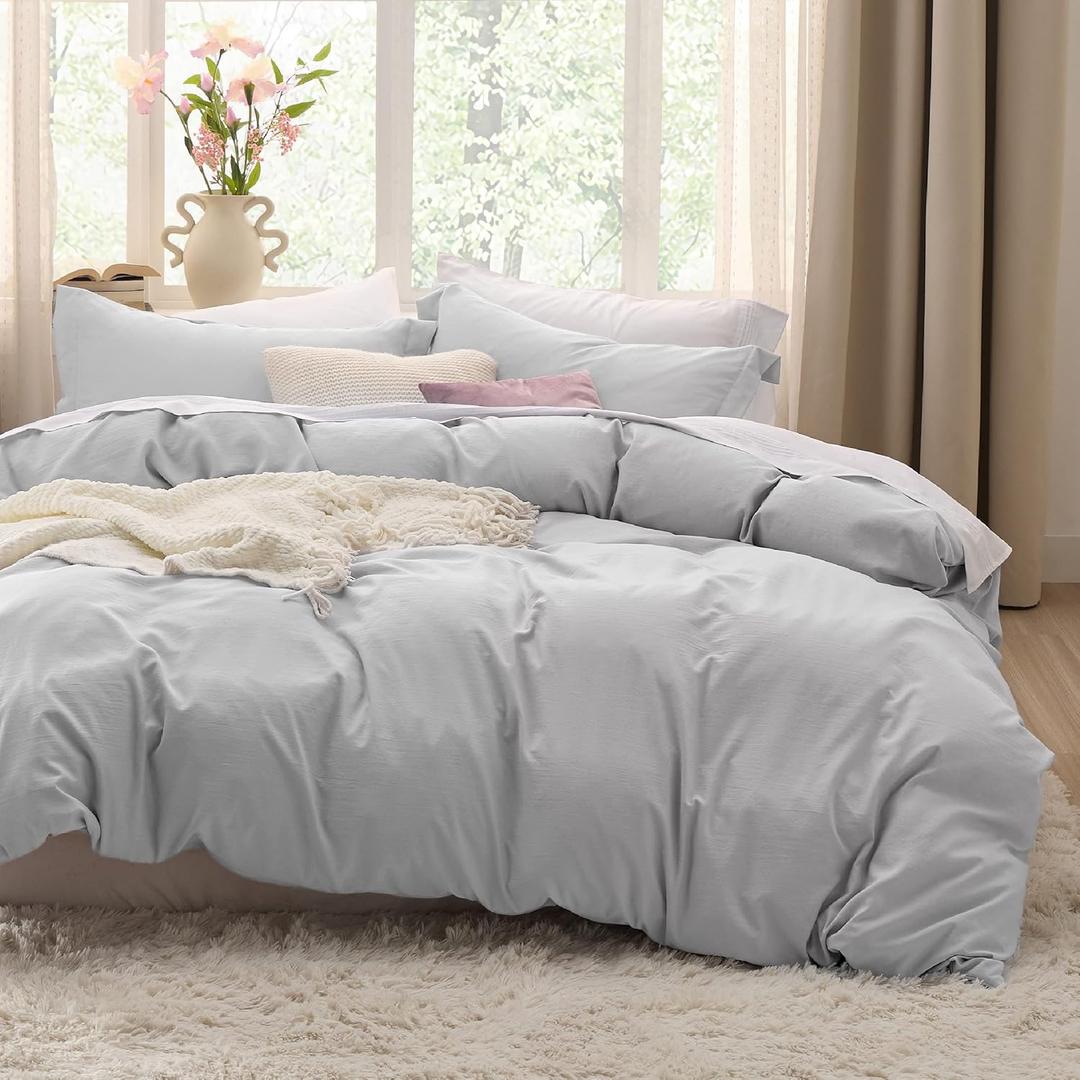 Bedsure Light Grey California King Duvet Cover - Prewashed Cotton-Like Extra Soft Bedding Set, Includes 1 Cal King Duvet Cover 104x98 Inches with Zipper Closure & 2 Pillow Shams, No Comforter