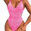 Sexy Swimsuit for Women,Backless Scrunch Butt High Cut Monokini,One Piece Cheeky Bathing Suit Beach Pool Party (10, Pink Leopard)