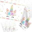 DaiUni 3PCS Unicorns Tablecloths for Birthday Decoration, Plastic Disposable Rectangle Table Covers for Kids Girls Baby Shower Party Supplies, 54" x 108"