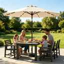 11FT Solar Lighted Patio Umbrella, Outdoor Table Market Umbrellas with Crank Lift, 32 LED Lights, 8 Sturdy Ribs, UV-Resistant for Deck, Garden, Pool