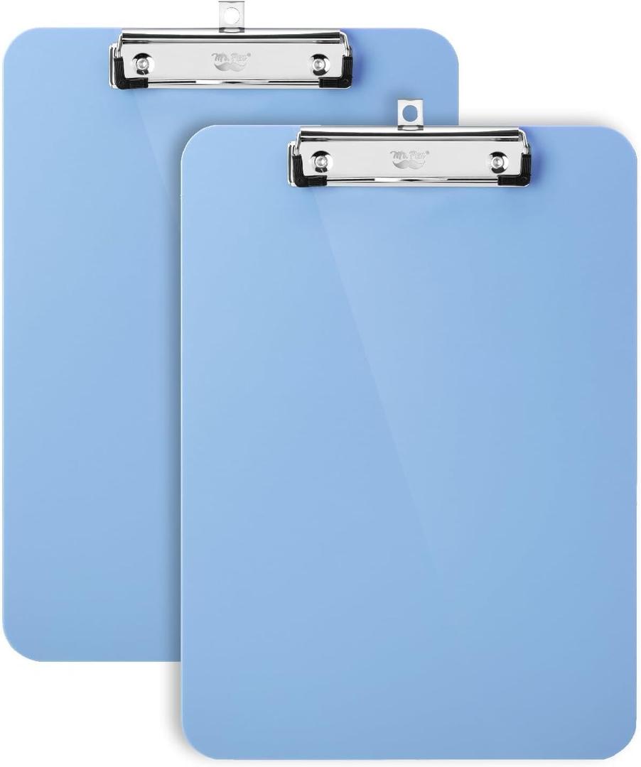 Mr. Pen- Plastic Clipboard, 12.5" x 9", 2 Pack, Clipboard Plastic, Low-Profile Metal Clip with Retractable Hanging Hole (Cyan Blue)