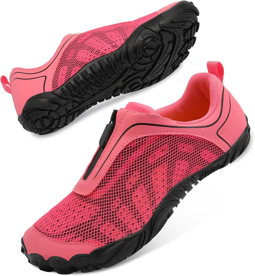 Scurtain Unisex Mens Womens Water Shoes Athletic Sports Aqua Shoes Barefoot Hiking Water Shoes Quick Dry Yoga Pool Swim Surf Beach Walking Shoes with Zipper (Rose Black)