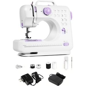 Portable Sewing Machine for Beginners, Mini Electric Sewing Machine with 12 Stitches 2 Speeds Foot Pedal, Dual Power Small Handheld Sewing Machine for Home Travel Easy to Use, Purple