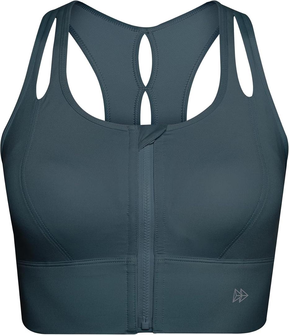 Yvette Women's Sports Bras High Impact Front Zipper Sports Bra for Large Bust Full Support Racerback Workout Running (5X-Large Plus, Haze Blue)