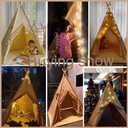 RONGFA Kids Teepee Tent with Lights &Large Pompoms & Carry Bag, Machine Washable Tent for Kids Indoor, Toddler Teepee for Girls & BoysWithout Mat