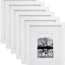 Egofine 8x10 Picture Frames Set of 6, Made of Solid Wood Covered by Plexiglass Display 4x6 and 5x7 with Mat or 8x10' without Mat, for Table Top Display and Wall Mounting Photo Frame White