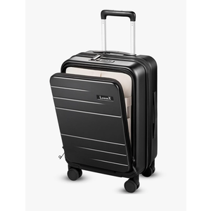 LUGGEX Carry On Luggage 22x14x9 Airline Approved, FLO5 Expandable Polycarbonate Suitcase with Front Pocket (FX-Core, Black, 20 Inch)