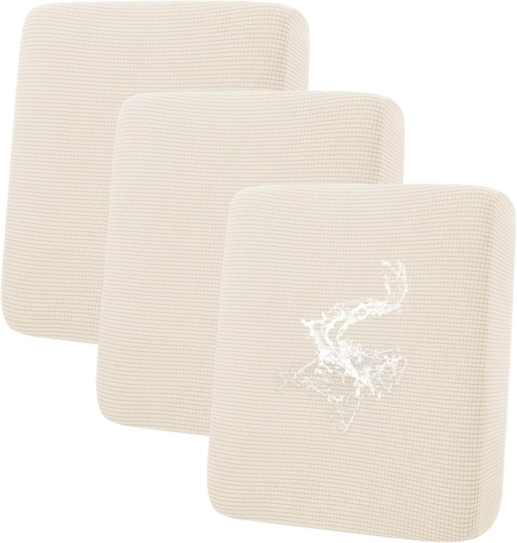 hyha Waterproof Couch Cushion Covers for Pets, Non Slip Sofa Seat Cover for Dogs Washable, Soft Thick Stretch Jacquard Fabric, Sofa Slipcovers with Elastic Bottom (3 Pieces, Light Beige)