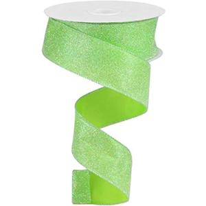 Iridescent Glitter Wired Edge Ribbon, 1.5 Inch x 10 Yards (Lime Green)