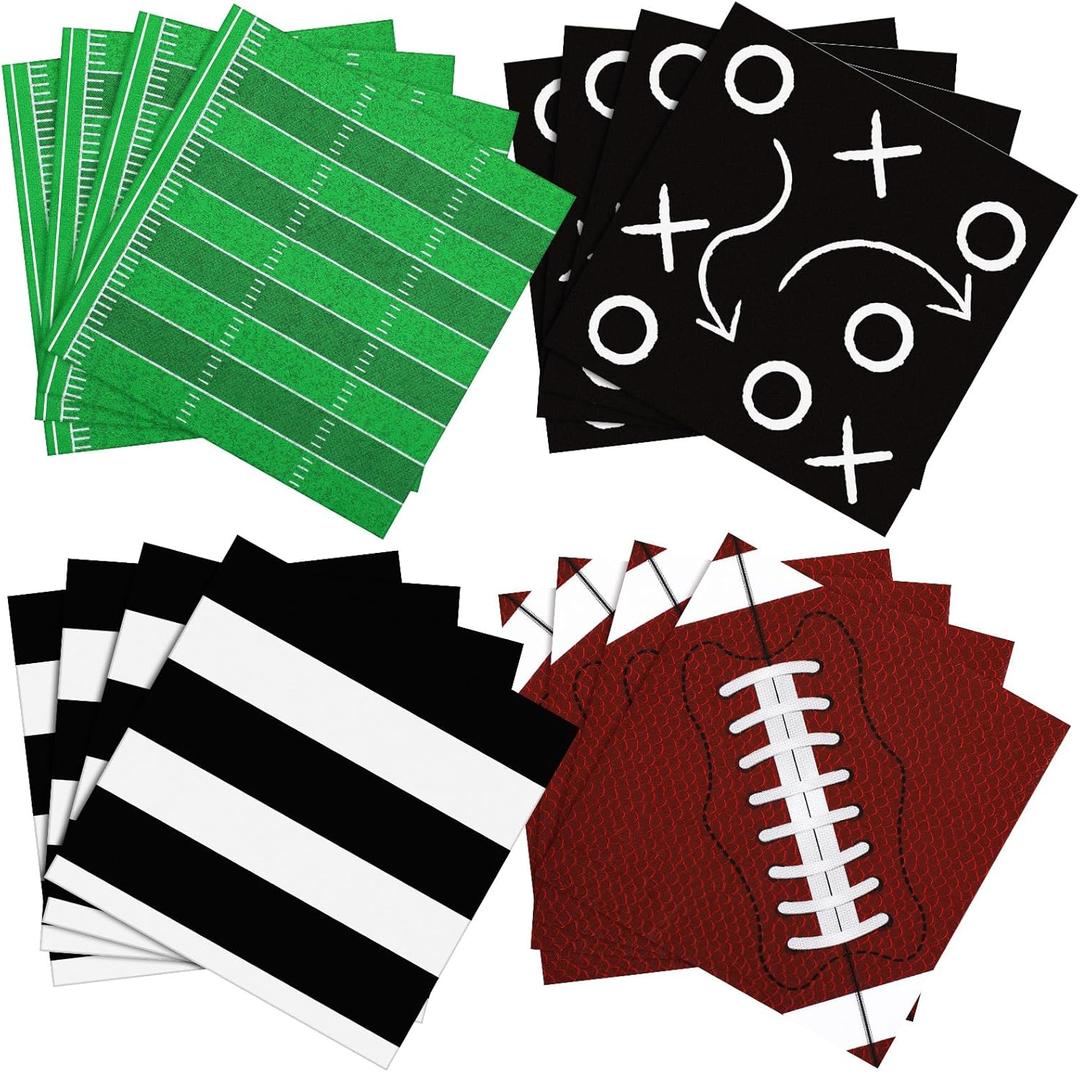 100 Pcs Football Napkins Football Party Decorations 4 Designs Sports Napkins Party Supplies for Sports Game Day Birthday Events Supplies Birthday Tailgate Decorations