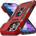 DEERLAMN Case for iPhone 16 Pro with Slide Camera Cover+Screen Protector(2 Packs), Rotated Ring Kickstand Military Grade Shockproof Protective Cover-Red