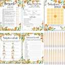Yinder 145 Pieces Orange Little Cutie Baby Shower Games for Boy or Girl Game Activities Cards with 20 Pencils Includes Bingo Description and Wishes Guess Who Baby Price is Right, Word Scramble Game