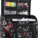 Everything Mary Teacher Rolling Tote Black Floral Wheeled Bag for Classroom Organization Portable Storage Cart for Teaching Supplies, Crafts & Office Essentials