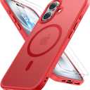 Miracase Magnetic Series for iPhone 16 Case [Compatible with MagSafe] [with 2X Screen Protectors] Military-Grade Protection, Anti-Fingerprint, Slim Phone Case for iPhone 16 6.1 inch - Red