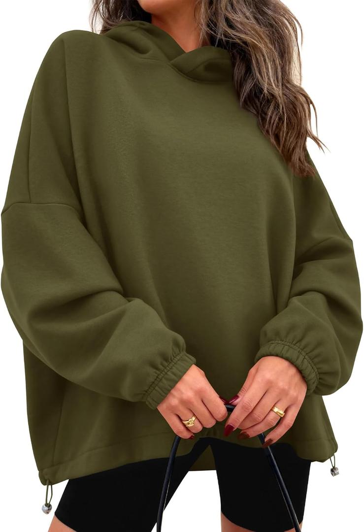 KIRUNDO Hoodies For Women 2026 Fall Fashion Hooded Oversized Sweatshirt Long Sleeve Fleece Pullover Trendy Winter Clothes, XL (Army Green)