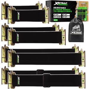 XSTRAP STANDARD 8 Pack E-Track Bungee Tie-Down Straps - Adjustable 5", 8", 12"-22", 13" Black Bungee Straps, Secure Tools/Cargo to Trailer Walls, Trucks, Vans, Garages, Warehouses, Workshops
