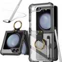 for Samsung Galaxy Z Flip 5 Clear Case with Pen and Ring,Ultra Thin Transparent Anti-Fall Phone Protective Cover for Samsung Galaxy Z Flip 5 5G (ZFlip5-Ring-Black)