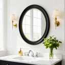 Bathroom Mirror 22x27 Inch - Black Frame Oval Vanity Mirror with Hand-Strung Gold Beads, Modern Wall Decor for Living Room & Bedroom
