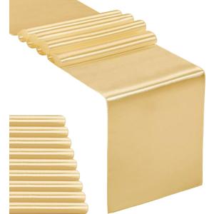 10-Pack Satin Table Runner Light Gold 12 x 108 inches Long, Table Runners for Wedding, Birthday Parties, Banquets Decorations10 Pack, 12x108 Inch, Light Gold