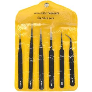 6PCS Precision Tweezers Set ESD Anti Static Stainless Steel Tweezers Repair Tools for Electronics Repair Soldering Craft