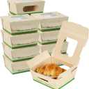 Restaurantware-Sustain 12 Ounce Sturdy Paper Take Out Boxes, 200 Disposable Take Out Food Containers - With PLA lining, Two Clear PLA Windows, Bamboo Paper Containers, Compostable, Greaseproof