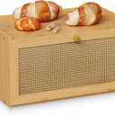 Trironsun Rattan Bamboo Bread Box for Kitchen Counter Large Capacity Bread Storage Bin Farmhouse Bread Storage Container Rustic Bread Holder (Natural Bamboo)