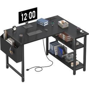 DLisiting Small L Shaped Gaming Desk with Shelves, 40 Inch Small Corner Computer Gaming Desk for Boys Teens Bedroom, Study Work PC Desks for Home Office Bedroom, Black