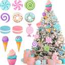 Pinkunn 12 Pcs 8'' Large Pastel Christmas Candy Ornaments Christmas Tree Decorations Candy Lollipop Ice Cream Cake Ornaments for Xmas Tree Topper DIY Indoor Home Office Holiday Vase Gifts Party Decor