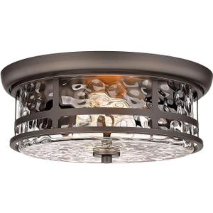 Casia Dining Room Flush Mount Ceiling Light, Farmhouse 2-Light Close to Ceiling Lighting Fixture with Bubble Glass, Industrial Metal Ceiling Light for Living Room Hallway Bedroom (ORB, 12.77" D)