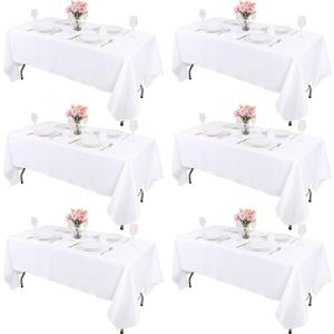 Kesfey 6 Packs White Table Cloths Rectangle 70 x120 inch Washable Polyester Fabric White Tablecloths for 6-8 Ft Tables Stain and Wrinkle Resistant Reusable Table Covers for Parties Wedding Banquet