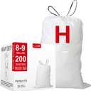 Code H (200 Count) 8-9 Gallon Heavy Duty Drawstring Plastic Trash Bags Compatible with simplehuman Code H | 1.2 Mil | White Drawstring Garbage Liners 8-9 Gallon/30-35 Liter