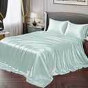 Twin Silky Soft Satin Bed Sheets Ice Blue Sheet